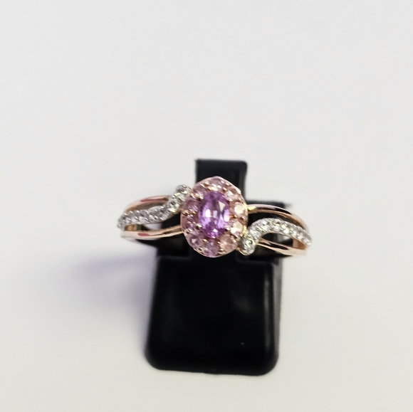 Natural Pink Sapphire & White Zircon Halo Ring in 14k Rose Gold/925 Size 7.5! - Picture 9 of 9